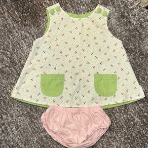 EUC Remember Nguyen green gingham & rosebud print swing dress 12/18mo